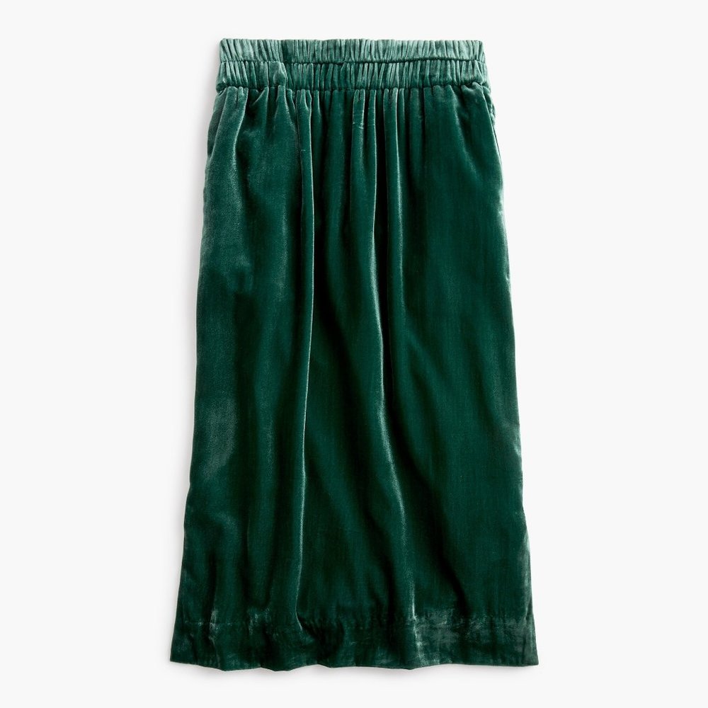 J.Crew Green Velvet Pull-On Midi Skirt NWT